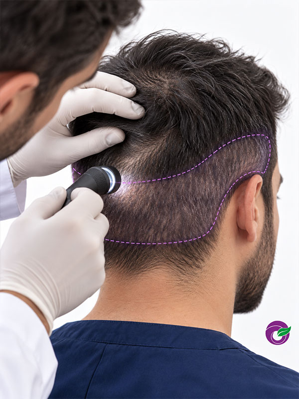 معاینه بانک موی باقی مانده پیش از کاشت موی مجدد